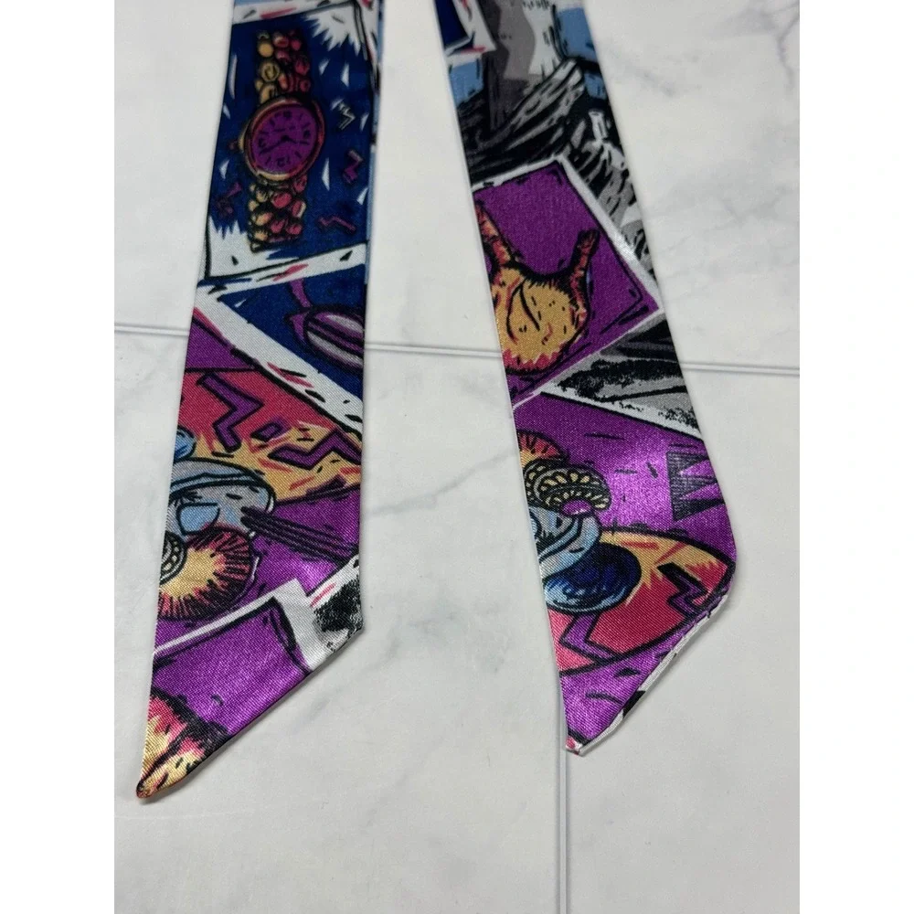 Women Comic Book Pop Art Twilly Scarf Purple Blue Graphic Skinny Scarf